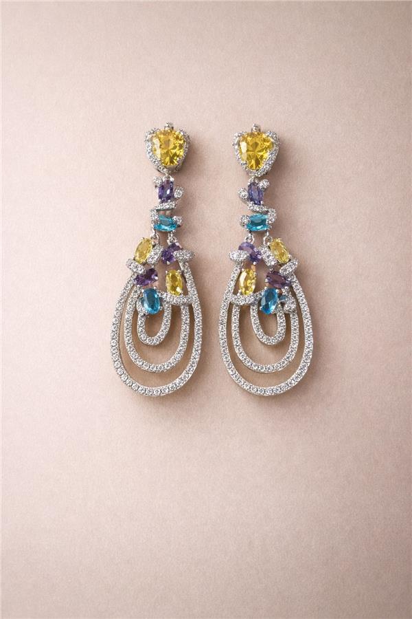 Britney Zengin Renkli Taşlı Halkalı Şık Küpe